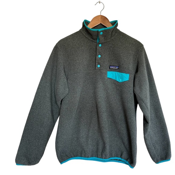 Patagonia Jackets & Blazers - Patagonia Women's Lightweight Synchilla Snap-T Pullover Fleece Grey Teal Medium